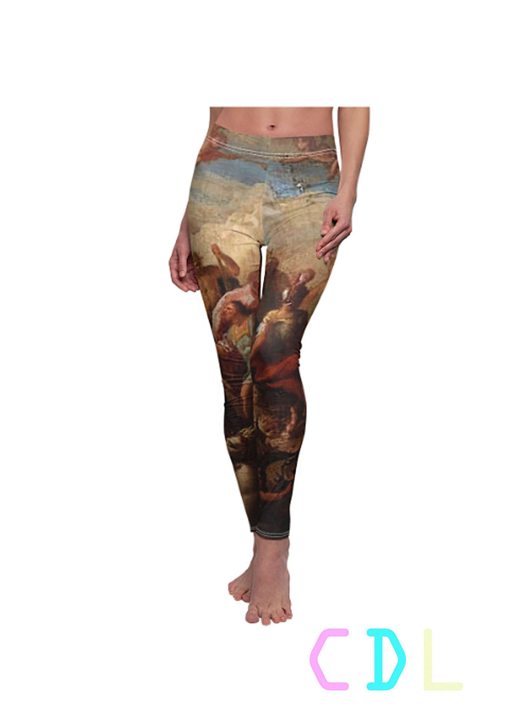 the trinity leggings made by chateau de lion renaissance art graphic print front view cdl-legs-trnty-001