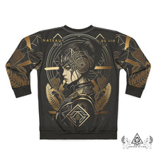 Athena Diamond sweatshirt by Chateau De Lion featuring gold Athena Goddess Warrior artwork on black premium luxury fashion design 