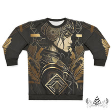 Athena Diamond sweatshirt by Chateau De Lion featuring gold Athena Goddess Warrior artwork on black premium luxury fashion design 
