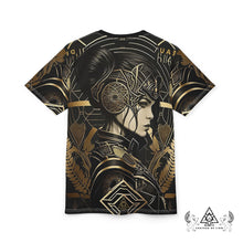 Athena Forever T Shirt by Chateau De Lion featuring gold Athena Goddess Warrior artwork on black premium luxury fashion design 
