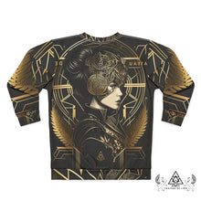 Athena Love sweatshirt by Chateau De Lion featuring gold Athena Goddess Warrior artwork on black premium luxury fashion design 
