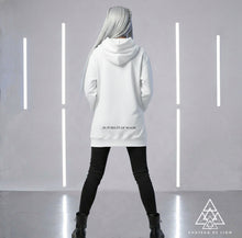 Bohemian Snow Lion by Chateau De Lion featuring cyber punk anime artwork premium luxury fashion worn by female model