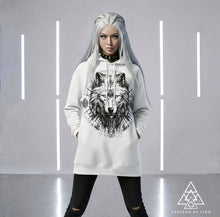Bohemian Snow Lion by Chateau De Lion featuring cyber punk anime artwork premium luxury fashion worn by female model