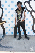 the f1 future vest worn by a model front view made by chateau de lion.   cdl-slvr-f1-vst-01