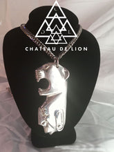 sterling silver jaguar shaman pendant necklace made by chateau de lion front view.   cdl-neck-jgr-pnd-01