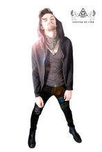 tailored designer motorcycle hoodie with ribbed details along sides of body of hoodie made by chateau de lion cdl-hdy-moto-01-blk.  front view