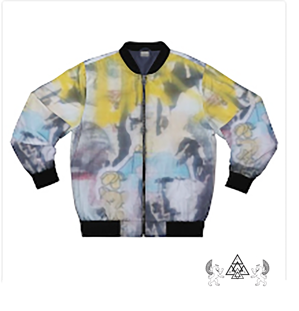 the rise bomber jacket with a brooklyn grafitti graphic print made by chateau de lioncdl-rise-bmbr-jkt