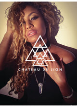 Samadhi clear quarts crystal amulet necklace with sterling silver fluer de lis motif made by chateau de lion being worn by a model. cdl-neck-smdhi-clr-qrtz-01