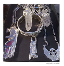sterling silver egyptian goddess isis pendant jaguar shaman pendant sprit crystal pendant and the samadhi clear quartz crystal amulet necklace made by chateau de lion. cdl-neck-isis-pnd-01