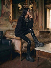 cyber platform boots worn by female model made by Chateau De Lion