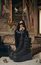 cyber platform boots worn by female model made by Chateau De Lion
