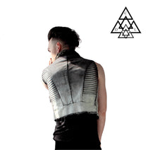 the f1 future vest made of fine Italian cotton denim, hand painted with silver fabric pain,  by chateau de lion     
