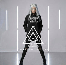 Queens Live Forever Hoodie by Chateau De Lion featuring cyber punk artwork premium luxury fashion worn by female model