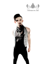 the royal jean vest made of fine Italian cotton denim and antique regal metal buttons by chateau de lion   