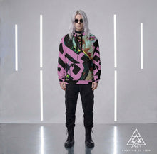 RVR GRL baby pink hoodie by Chateau De Lion featuring cyber punk anime artwork premium luxury fashion worn by male model