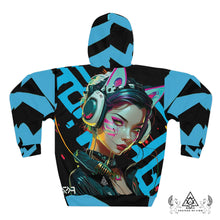 RVR GRL Blue Hoodie by Chateau De Lion featuring cyber punk anime artwork premium luxury fashion 