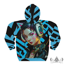 RVR GRL Blue Hoodie by Chateau De Lion featuring cyber punk anime artwork premium luxury fashion design 