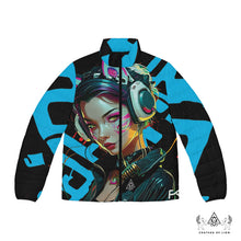 RVR GRL Blue Puffy Jacket by Chateau De Lion featuring cyber punk anime artwork premium luxury fashion 