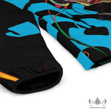 RVR GRL Blue Puffy Jacket by Chateau De Lion featuring cyber punk anime artwork premium luxury fashion 