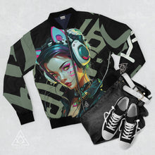 RVR GRL Grey Bomber Jacket by Chateau De Lion featuring cyber punk anime artwork premium luxury fashion design 