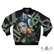 RVR GRL Grey Bomber Jacket by Chateau De Lion featuring cyber punk anime artwork premium luxury fashion design 