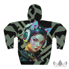 RVR GRL Grey Hoodie by Chateau De Lion featuring gold Athena Goddess Warrior artwork on black premium luxury fashion design 