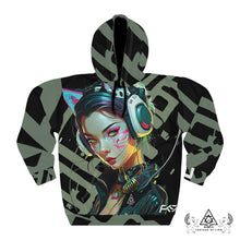RVR GRL Grey Hoodie by Chateau De Lion featuring gold Athena Goddess Warrior artwork on black premium luxury fashion design 