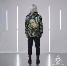 RVR GRL Grey Hoodie by Chateau De Lion featuring gold Athena Goddess Warrior artwork on black premium luxury fashion design worn by male model