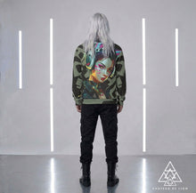 RVR GRL Grey Sweatshirt by Chateau De Lion featuring cyber punk anime artwork premium luxury fashion worn by male model