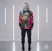 RVR GRL Hot Pink Sweatshirt by Chateau De Lion featuring cyber punk anime artwork premium luxury fashion worn by male model