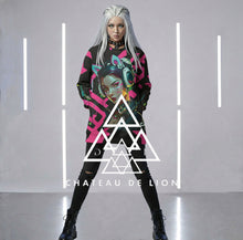 RVR GRL Hot Pink Sweatshirt by Chateau De Lion featuring cyber punk anime artwork premium luxury fashion worn by female model