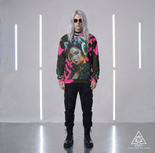 RVR GRL Hot Pink Sweatshirt by Chateau De Lion featuring cyber punk anime artwork premium luxury fashion worn by male model