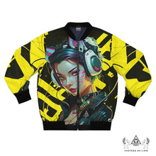 RVR GRL Yellow  Bomber Jacket by Chateau De Lion featuring cyber punk anime artwork premium luxury fashion 