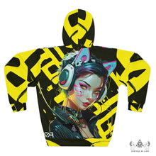 RVR GRL Yellow Hoodie by Chateau De Lion featuring cyber punk anime artwork premium luxury fashion 
