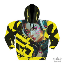 RVR GRL Yellow Hoodie by Chateau De Lion featuring cyber punk anime artwork premium luxury fashion 