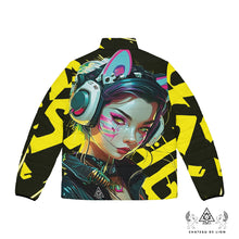 RVR GRL Yellow Puffy Jacket by Chateau De Lion featuring cyber punk anime artwork premium luxury fashion 