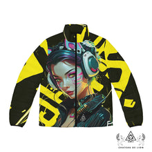 RVR GRL Yellow Puffy Jacket by Chateau De Lion featuring cyber punk anime artwork premium luxury fashion 