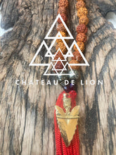 shiva mala necklace with 14 gold arrow pendant close up view cdl-mla-shva-001