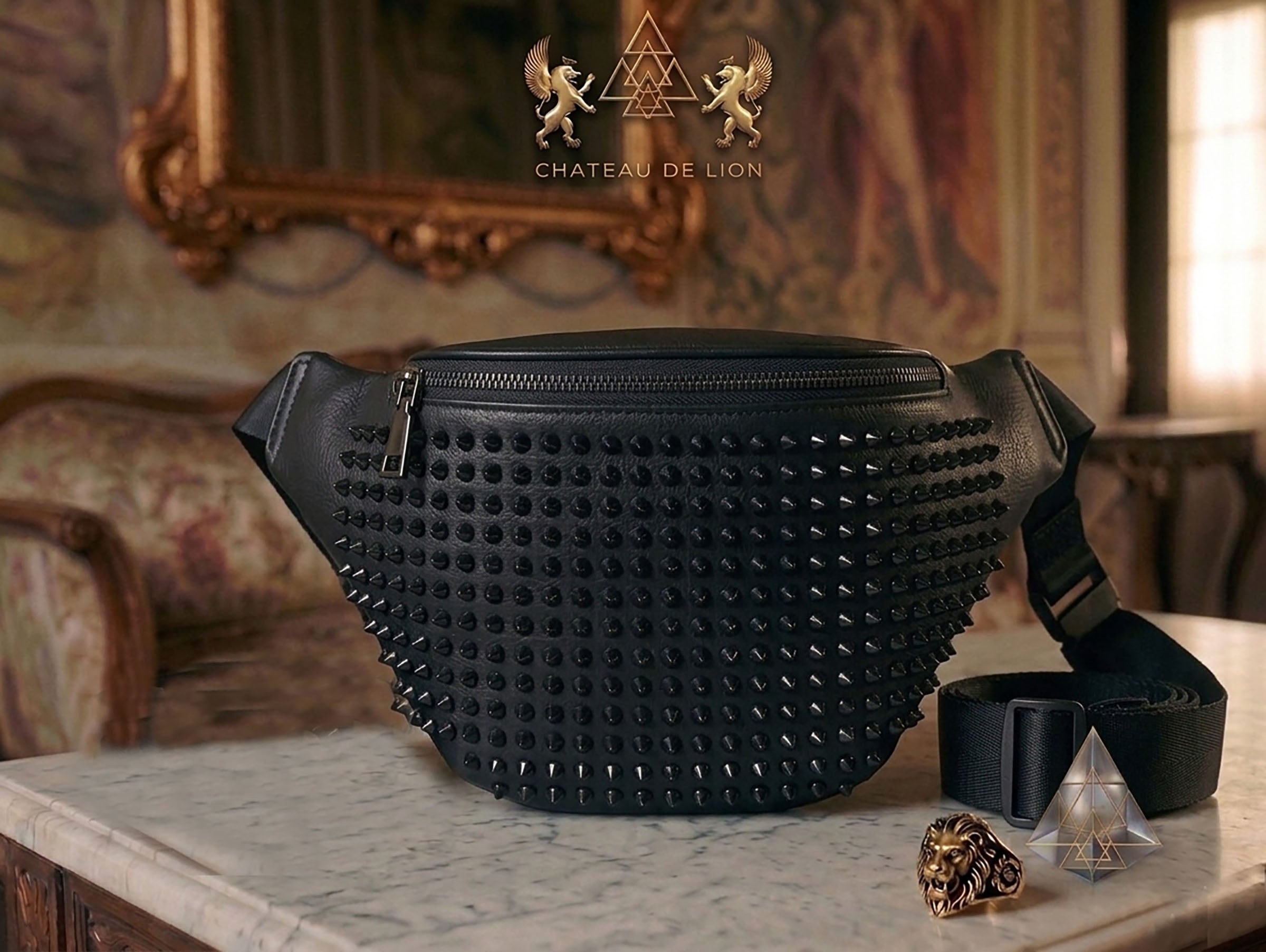 Studded Vegan Leather Belt Bag