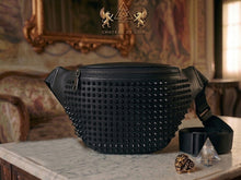 Black Studded Vegan Leather waist bag by Chateau De Lion