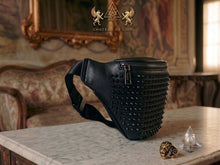 Black Studded Vegan Leather waist bag by Chateau De Lion