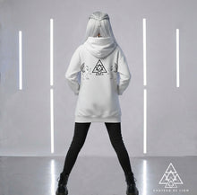 Trinity Hoodie by Chateau De Lion featuring cyber punk anime artwork premium luxury fashion worn by female model