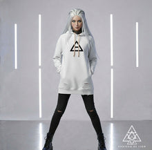 Trinity Hoodie by Chateau De Lion featuring cyber punk anime artwork premium luxury fashion worn by female model
