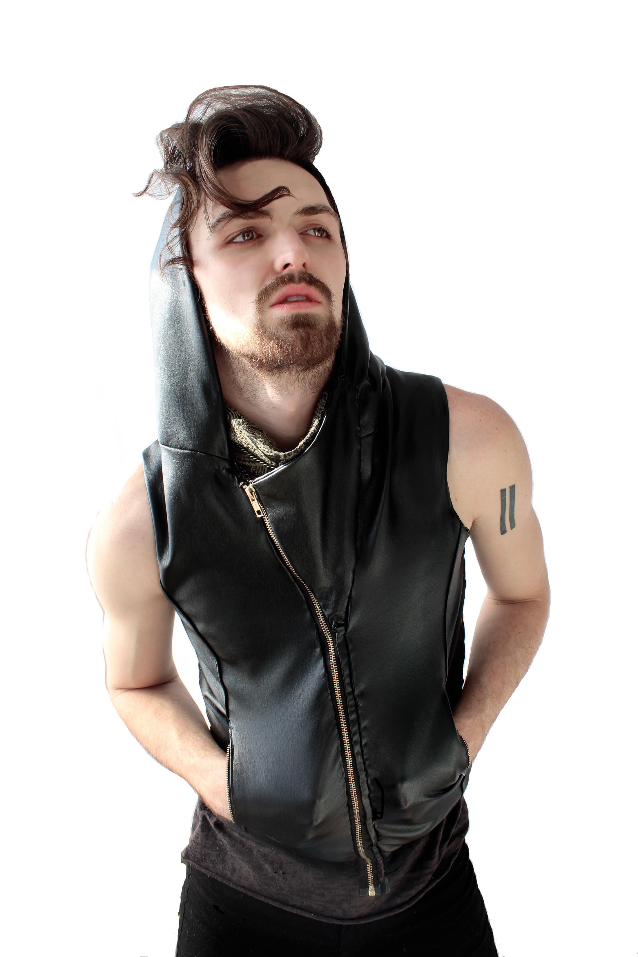 Hooded sale leather vest