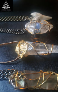 Opal Quartz Crystal Point Amulet Necklace