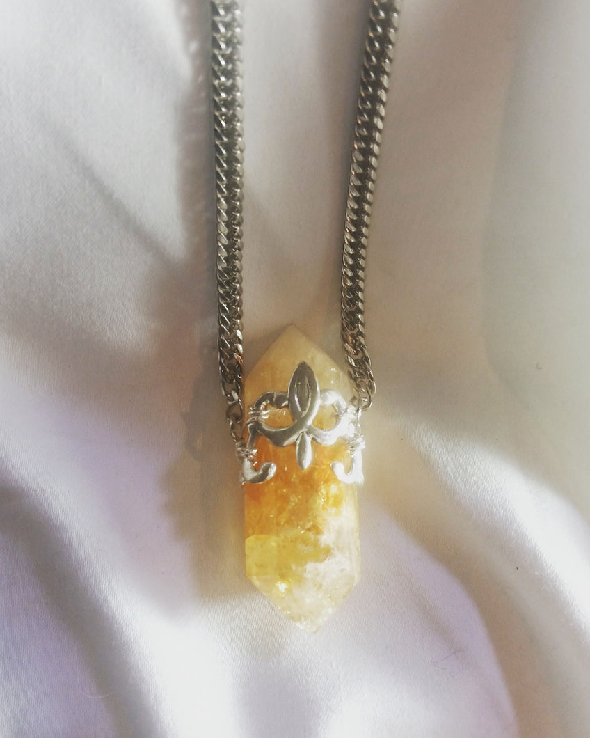 Citrine Point Crystal Amulet Necklace